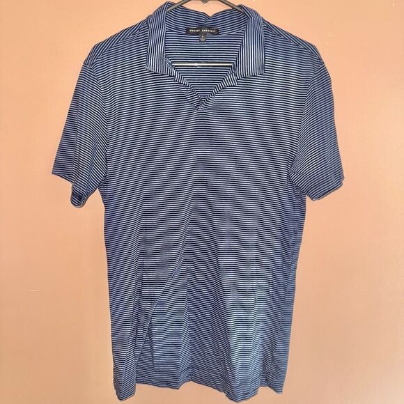 Robert Barakett Men's Blue Striped Polo Tee T-Shirt Size Large - Picture 1 of 7
